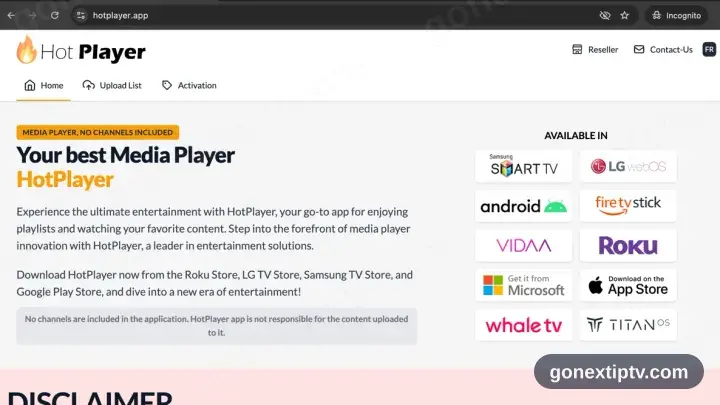HotPlayer APK download kicking off in a TV browser