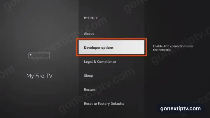 My Fire TV list now carrying Developer options