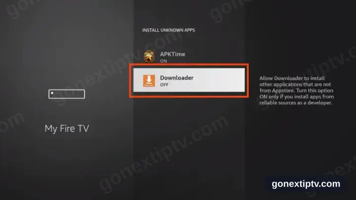 App list with Downloader being switched on