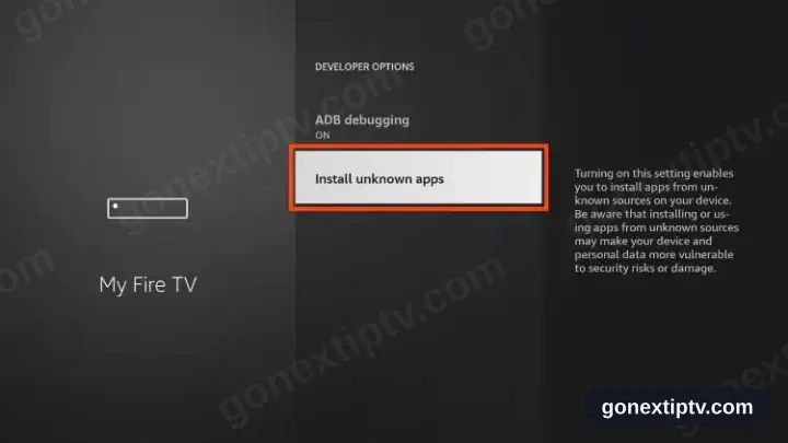 Developer options with Install unknown apps in focus