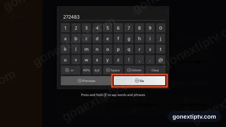 272483 keyed into the Downloader address box